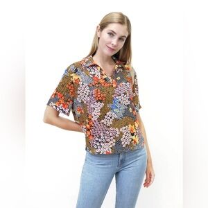 Violet + Claire Collared Short Sleeve Popover Floral Print